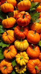 Obraz premium Colorful pumpkins on the counter of the store. Background.