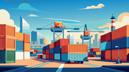 Transport container for cargo transportation background, shipping container yard, industrial port storage freight global.