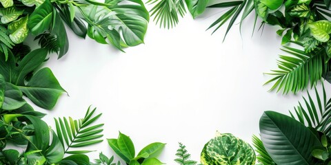 Fototapeta premium Tropical green leaf frame with white space in the middle