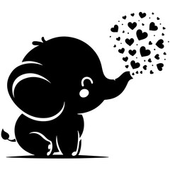 Cute elephant silhouette vector illustration set featuring playful and adorable designs with hearts and balloons, Perfect for creative and child-friendly design projects Adorable baby elephant
