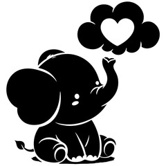 Cute elephant silhouette vector illustration set featuring playful and adorable designs with hearts and balloons, Perfect for creative and child-friendly design projects Adorable baby elephant