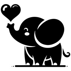 Cute elephant silhouette vector illustration set featuring playful and adorable designs with hearts and balloons, Perfect for creative and child-friendly design projects Adorable baby elephant
