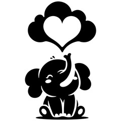 Cute elephant silhouette vector illustration set featuring playful and adorable designs with hearts and balloons, Perfect for creative and child-friendly design projects Adorable baby elephant