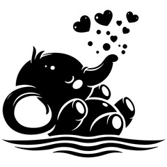 Cute elephant silhouette vector illustration set featuring playful and adorable designs with hearts and balloons, Perfect for creative and child-friendly design projects Adorable baby elephant