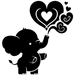 Cute elephant silhouette vector illustration set featuring playful and adorable designs with hearts and balloons, Perfect for creative and child-friendly design projects Adorable baby elephant