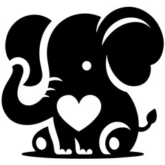 Cute elephant silhouette vector illustration set featuring playful and adorable designs with hearts and balloons, Perfect for creative and child-friendly design projects Adorable baby elephant