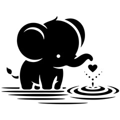 Cute elephant silhouette vector illustration set featuring playful and adorable designs with hearts and balloons, Perfect for creative and child-friendly design projects Adorable baby elephant