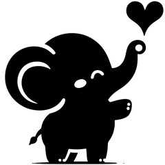 Cute elephant silhouette vector illustration set featuring playful and adorable designs with hearts and balloons, Perfect for creative and child-friendly design projects Adorable baby elephant