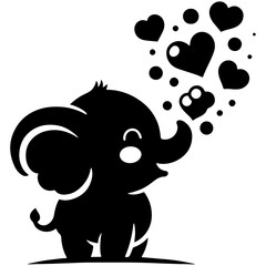Cute elephant silhouette vector illustration set featuring playful and adorable designs with hearts and balloons, Perfect for creative and child-friendly design projects Adorable baby elephant