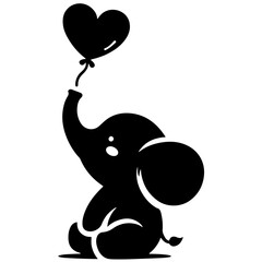 Cute elephant silhouette vector illustration set featuring playful and adorable designs with hearts and balloons, Perfect for creative and child-friendly design projects Adorable baby elephant