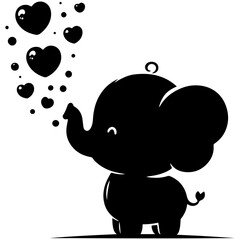 Cute elephant silhouette vector illustration set featuring playful and adorable designs with hearts and balloons, Perfect for creative and child-friendly design projects Adorable baby elephant