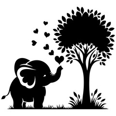 Cute elephant silhouette vector illustration set featuring playful and adorable designs with hearts and balloons, Perfect for creative and child-friendly design projects Adorable baby elephant