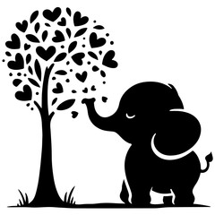 Cute elephant silhouette vector illustration set featuring playful and adorable designs with hearts and balloons, Perfect for creative and child-friendly design projects Adorable baby elephant