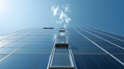 Facade with integrated solar panels of an office image
