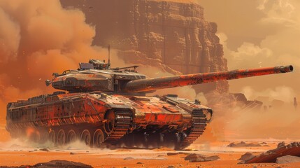 A tank concept inspired by ancient war machines, set against a historic battleground