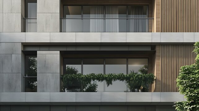 A facade with natural stone of a multi-storey