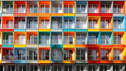 Fototapeta premium A facade with multi-colored panels of a residential picture
