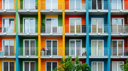 Fototapeta premium A facade with multi-colored panels of a residential img