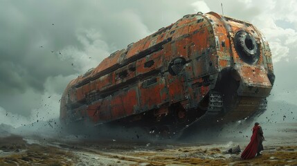 A tank concept inspired by ancient war machines, set against a historic battleground