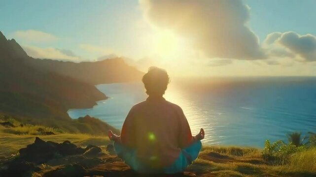 Serene Meditation at Sunset Overlooking Ocean