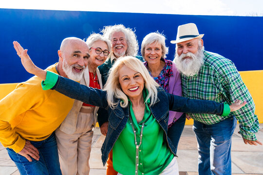 Carefree senior friends enjoying leisure time together