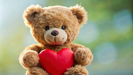 Fototapeta premium Cute teddy bear holding a heart, plush, stuffed animal, adorable, Valentine's Day, love, cuddly, toy, sweet, gift, romance