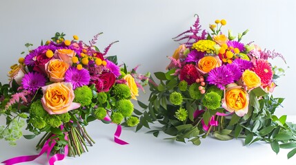 Floral bouquets for graduation with colorful roses chrysanthemums