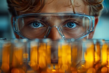 Young scientist examining liquid samples in laboratory