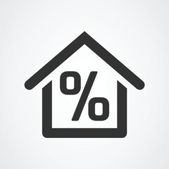 House with percentage sign. Mortgage rate icon.