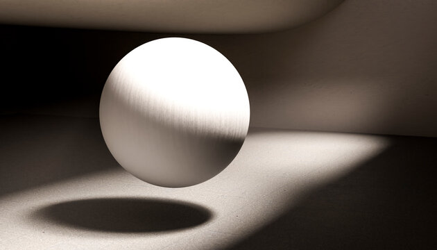 3D render of illuminated gray colored corridor with white Levitating ball