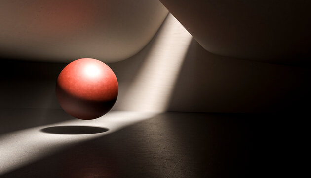 3D render of illuminated corridor with Levitating ball