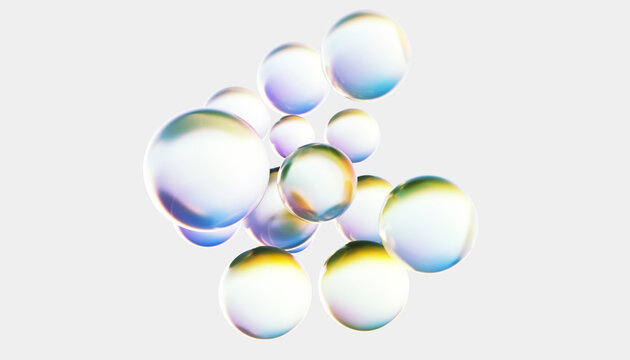 3D rendering of colored bubbles with light effect