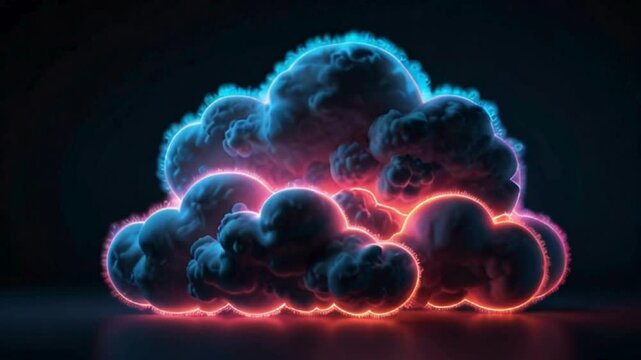 3D Render of a Cloud with Neon Outline