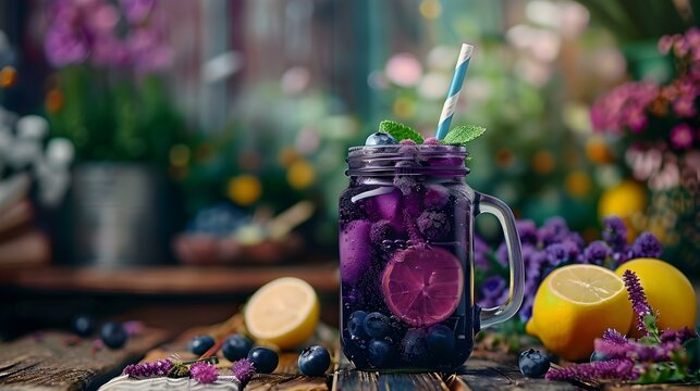Blueberry lemonade in a glass jar image
