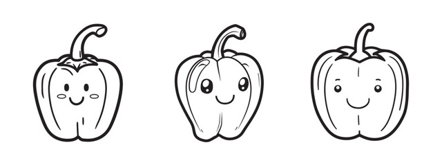 Bell Pepper Icons Set - Different Vector Illustrations Isolated On White Background