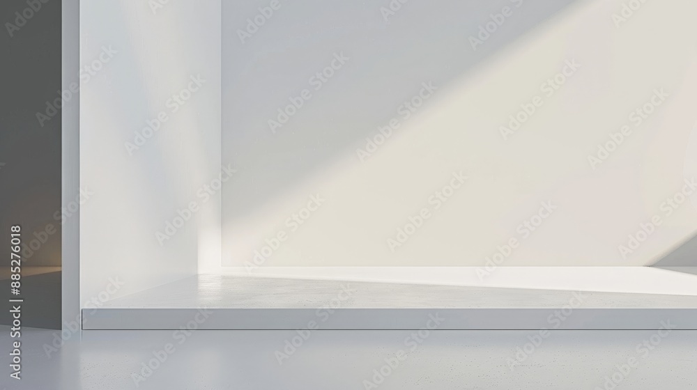 Poster sunlight streams through a window, casting soft shadows on a white shelf