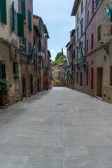 Siena, Italy - June 01, 2024: Empty beautiful street of siena.