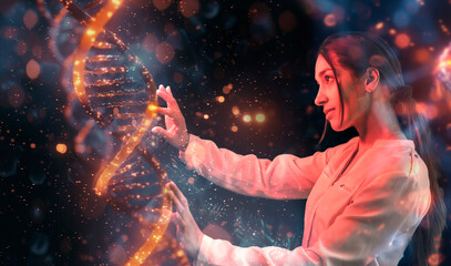 Scientist examining DNA glowing in laboratory