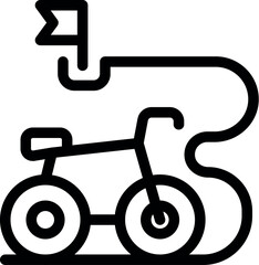 Simple line icon of a bicycle following a route with a finish line flag