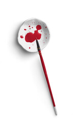 Red Ceramic Small Plate with Watercolor Brush