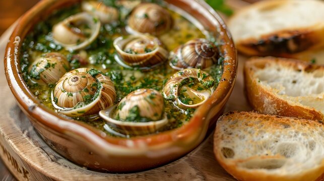 Escargot snails cooked with garlic and parsley picture