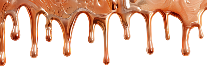 Flowing copper liquid with glossy texture vibrant artwork transparent background
