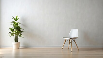 Minimalist Interior Design with a White Chair and Plant.