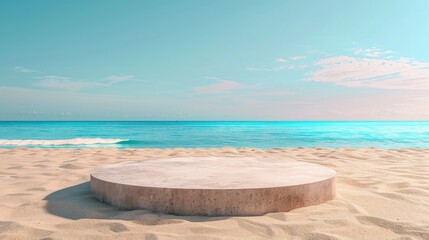 Fototapeta premium Outdoor Round Podium with Beach Background