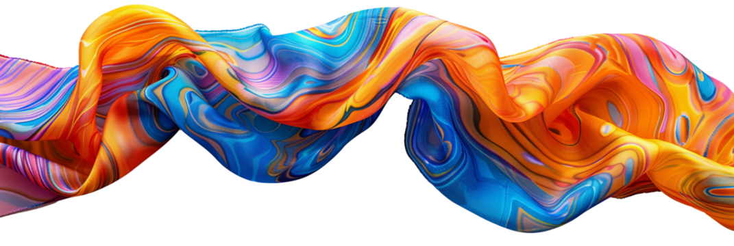 Colorful flowing fabric with vibrant patterns abstract design transparent background