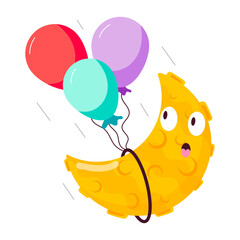 A flat mascot of night party with colourful balloons