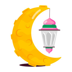 Ramadan moon with lantern, a flat style sticker