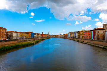 Pisa, Italy - June 02, 2024: Amo river, cityscape view.