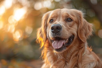 Golden retriever dog portrait in a sunny setting