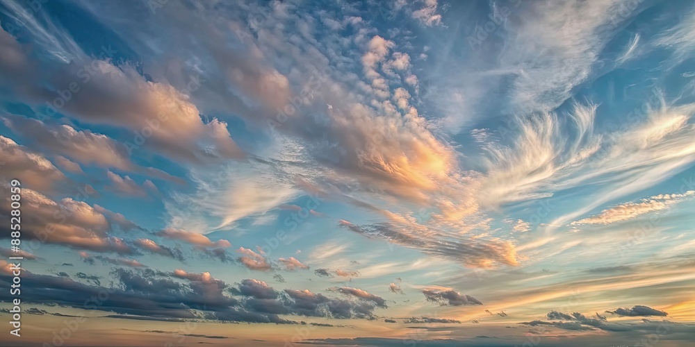 Poster Pastel pink sky at twilight with soft wispy clouds , pink, sky, twilight, soft, wispy, clouds, sunset, afterglow